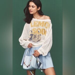 Anthropologie Pilcro Mesh Stitch Wide Neck Lemon Sweater Women Size Extra Large